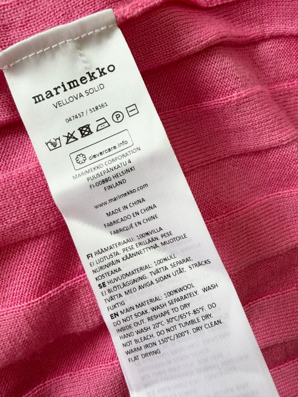 Marimekko Vellova Solid Merino Wool Cardigan Pink Size Small NWT - Picture 8 of 9